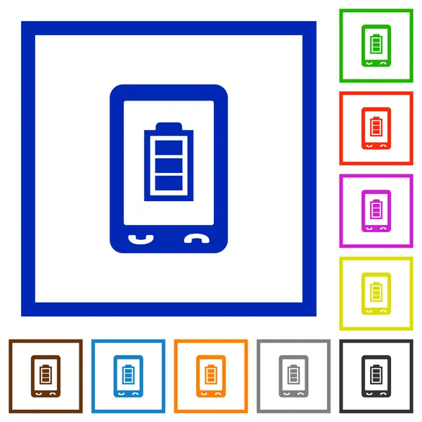 Статус Мобільного Акумулятора Плоскі Кольорові Піктограми Квадратних Рамах Білому Тлі — стоковий вектор