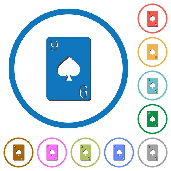 Dokuzlusu düz renk vektör simgeleri ile beyaz arka plan üzerinde yuvarlak özetliyor gölgelerde kartı