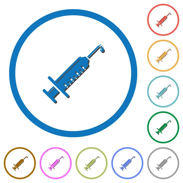 Damla düz renk vektör simgeleri ile beyaz arka plan üzerinde yuvarlak özetliyor gölgelerde ile şırınga