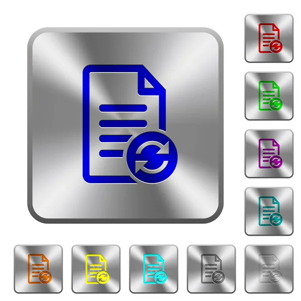 Actualiser Document Icônes Gravées Sur Des Boutons Carrés Ronds Acier — Image vectorielle