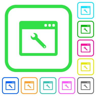 Beyaz arka plan üzerinde eğri sınırları içinde düz simgeler uygulama bakım canlı renkte