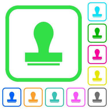 Beyaz arka plan üzerinde eğri sınırları damga canlı renkli düz simgeler