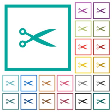 Düz renk simgeleri beyaz arka plan üzerinde çeyreği çerçevelerle makasla kesmek