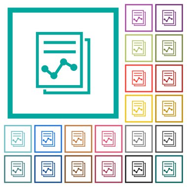 Grafik düz renk simgeleri çeyreği çerçevelerle ile beyaz arka plan üzerinde rapor