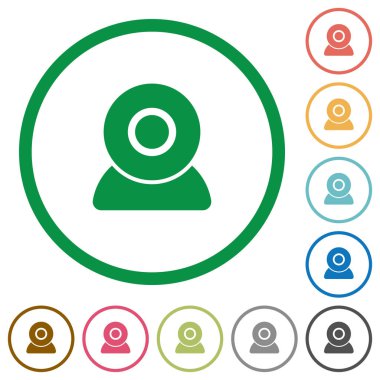 Webcam düz renk simgeleri özetliyor beyaz arka plan üzerinde yuvarlak