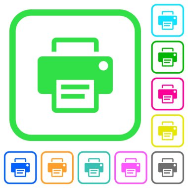 Beyaz arka plan üzerinde eğri sınırları yazıcı canlı renkli düz simgeler