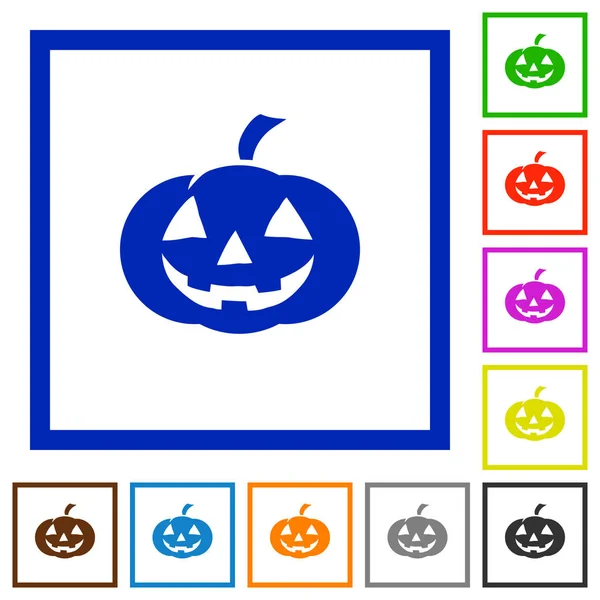 Iconos Color Plano Calabaza Halloween Marcos Cuadrados Sobre Fondo Blanco — Vector de stock