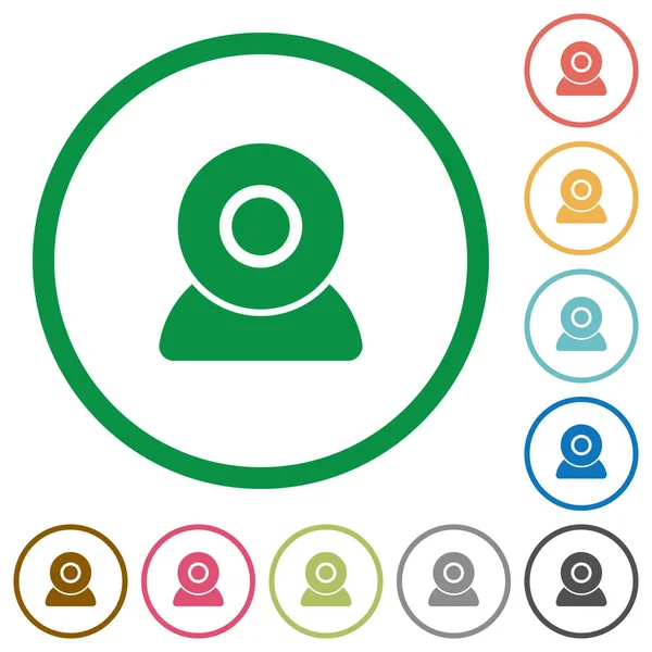 Webcam düz renk simgeleri özetliyor beyaz arka plan üzerinde yuvarlak