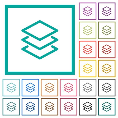 Katmanlar çeyreği kare beyaz arka plan üzerinde renkli simgelerle düz