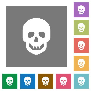 İnsan kafatası düz simgeler basit renkli kare arka planlar