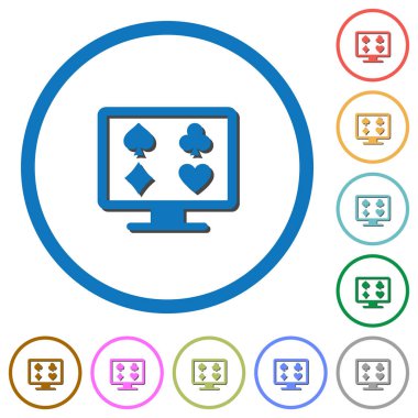 Düz renk vektör simgeler beyaz arka plan üzerinde yuvarlak özetliyor gölgelerde ile online kumar