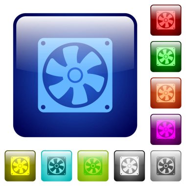 Yuvarlatılmış kare renkli parlak düğme bilgisayar fan Icons set