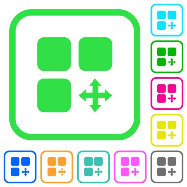 Bileşen canlı renkli düz simgeler eğri sınırları içinde beyaz zemin üzerine taşıyın.