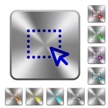 Sürükle ve bırak işlemi simgeler Yuvarlatılmış kare parlak çelik düğmeler üzerinde kazınmış.