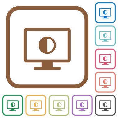 Beyaz arka plan üzerinde renkli yuvarlak kare kare ekran kontrast basit simgeleri ayarlamak