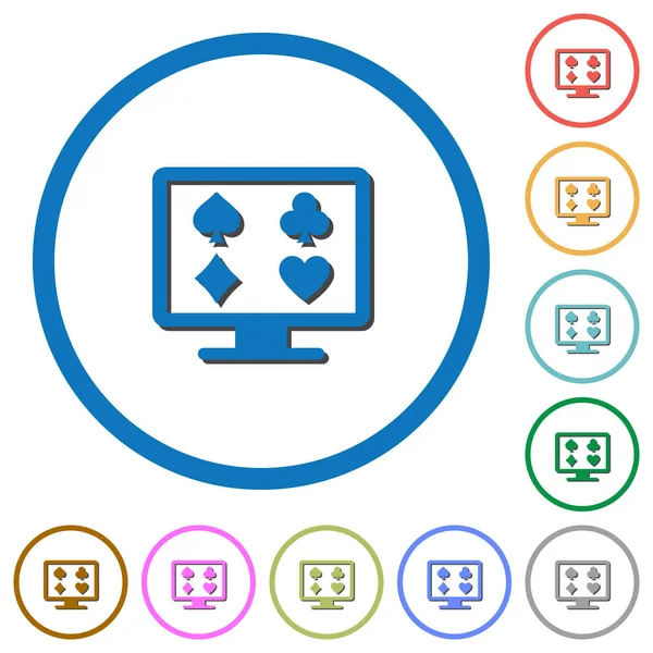 Düz renk vektör simgeler beyaz arka plan üzerinde yuvarlak özetliyor gölgelerde ile online kumar