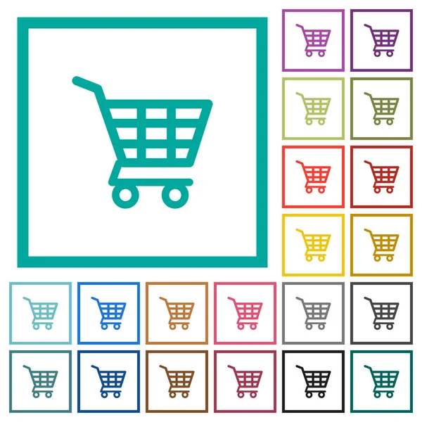 Shopping Cart Flat Color Icons Quadrant Frames White Background — Stock Vector