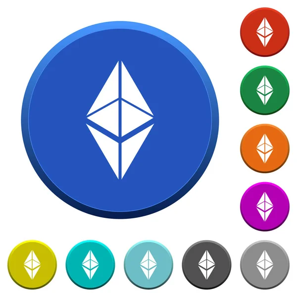 Ethereum Klasszikus Digitális Cryptocurrency Kör Szín Fazettás Szélű Gombok Sima — Stock Vector