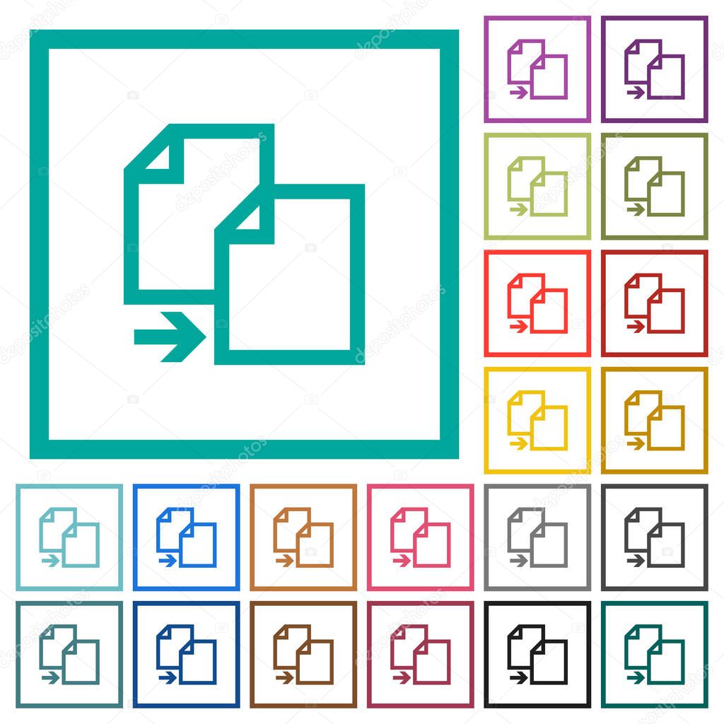 Copy item flat color icons with quadrant frames on white background