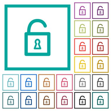 Dörtgen Bölümlü kare beyaz arka plan üzerinde ile kilidi asma kilit düz renk simgeleri