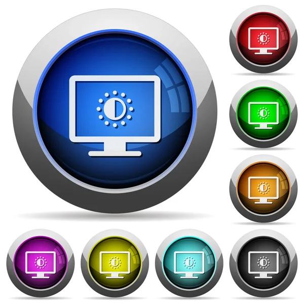 Aanpassen Scherm Verzadiging Pictogrammen Ronde Glanzende Knoppen Met Stalen Frames — Stockvector