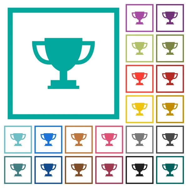 Εικονίδια Επίπεδη Χρώμα Κύπελλο Τρόπαιο Τεταρτημόριο Πλαίσια Άσπρο Φόντο — Διανυσματικό Αρχείο