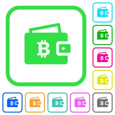 Bitcoin cüzdan canlı renkli düz simgeler beyaz arka plan üzerinde eğri sınırları içinde