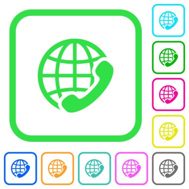 Uluslararası beyaz arka plan üzerinde eğri sınırları içinde canlı renkli düz simgeler ara