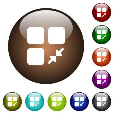 Yuvarlak renk cam düğmeleri bileşeni beyaz simgeleri azaltmak