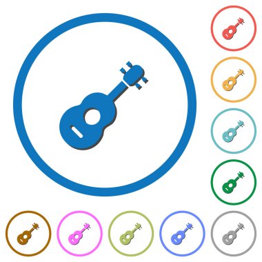 Yuvarlak akustik gitar düz renk vektör simgeler gölgelerde ile özetliyor beyaz arka plan üzerinde