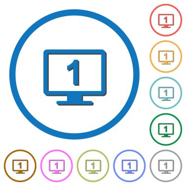 Beyaz arka plan üzerinde yuvarlak özetliyor gölgelerde ile birincil ekran düz renk vektör simgeleri