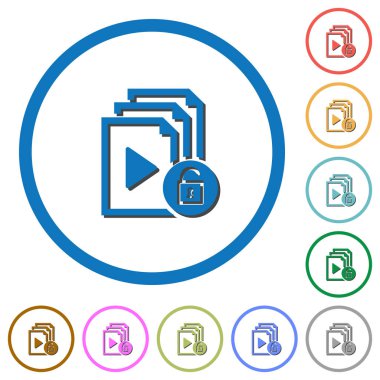 Beyaz arka plan üzerinde yuvarlak özetliyor gölgelerde ile çalma listesi düz renk vektör simgelerin kilidini açmak