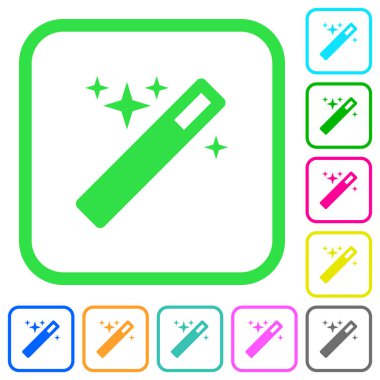 Beyaz arka plan üzerinde eğri sınırları sihirli değnek canlı renkli düz simgeler