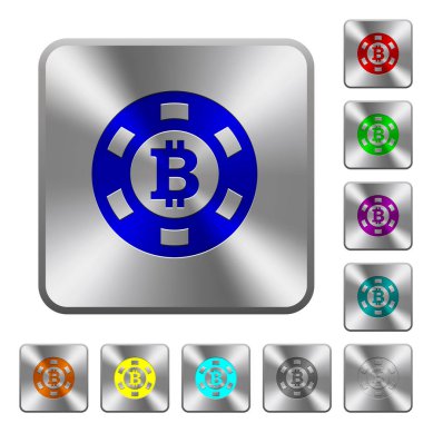Bitcoin casino çip oyulmuş simgeler Yuvarlatılmış kare parlak çelik düğmeler