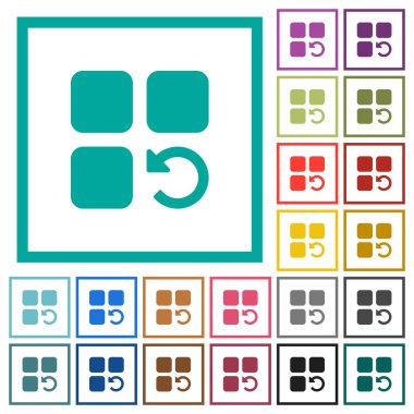 Bileşen işlem düz renk simgeleri beyaz arka plan üzerinde çeyreği çerçevelerle geri al