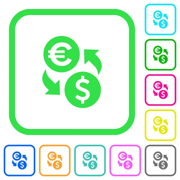 Euro Dollar Money Exchange Vivid Colored Flat Icons Curved Borders — Stock Vector