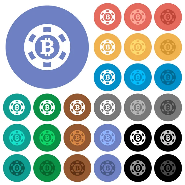 Bitcoin Casino Chip Iconos Planos Multicolores Fondos Redondos Incluye Variaciones — Vector de stock