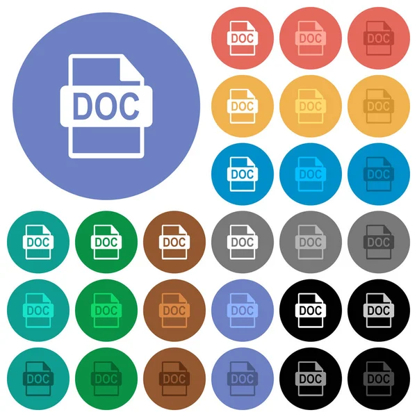 Format Fichier Doc Icônes Plates Multicolores Sur Fond Rond Inclus — Image vectorielle