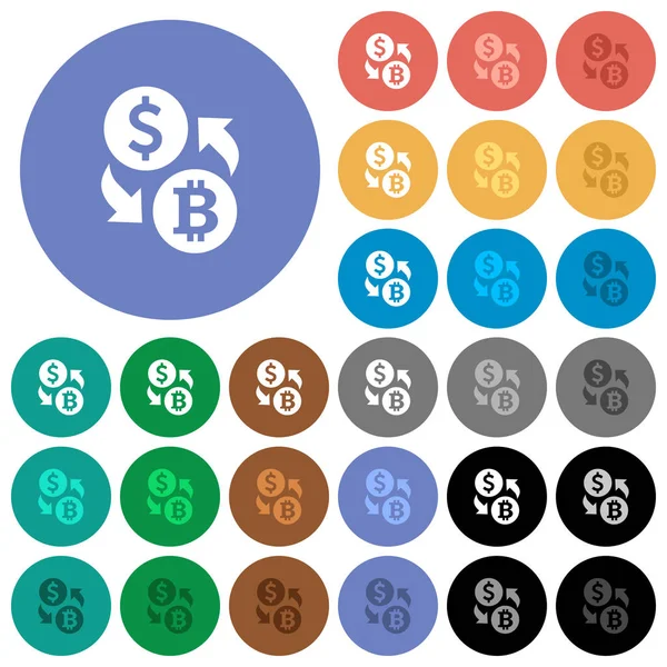Dólar Bitcoin Cambio Dinero Iconos Planos Multicolores Fondos Redondos Incluye — Vector de stock