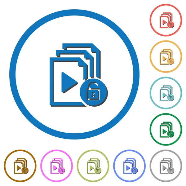 Beyaz arka plan üzerinde yuvarlak özetliyor gölgelerde ile çalma listesi düz renk vektör simgelerin kilidini açmak