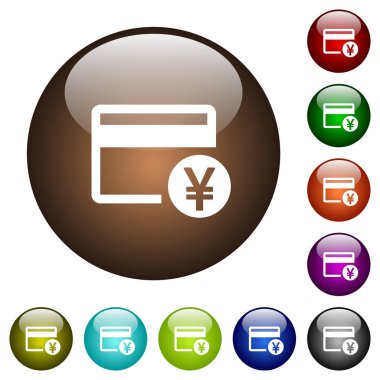 Yuvarlak yen kredi kartı beyaz simgeler üzerinde renk cam düğmeleri