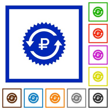 Geri ödeme Rublesi garanti etiketi düz renk simgeleri beyaz arka plan üzerinde kare kare