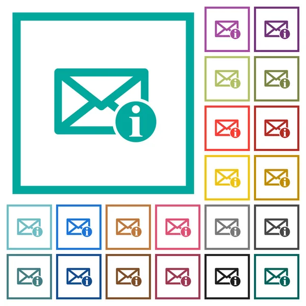 Mail Informatie Egale Kleur Pictogrammen Met Kwadrant Frames Witte Achtergrond — Stockvector