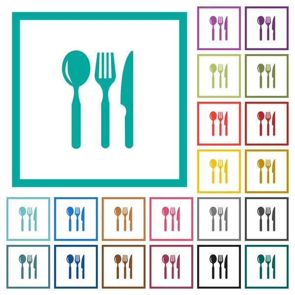 Restaurant Flat Color Icons Quadrant Frames White Background — Stock Vector