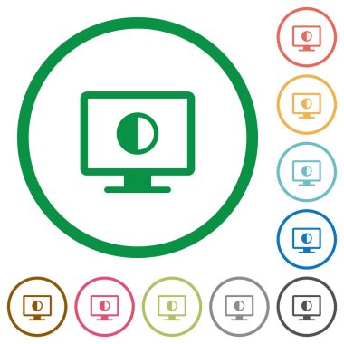 Beyaz arka plan üzerinde yuvarlak özetliyor ekran kontrast düz renk simgeleri ayarlamak