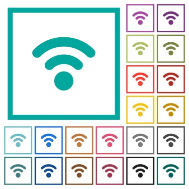 Radyo sinyali düz renk simgeleri beyaz arka plan üzerinde çeyreği çerçeveli