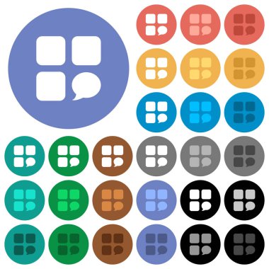 İleti bileşeni çok yuvarlak arka planlar üzerinde düz simgeler renkte. Beyaz, açık ve koyu kutsal kişilerin resmi varyasyon vurgulu ve etkin durumu efektleri ve bonus tonları siyah backgounds tarih dahil.