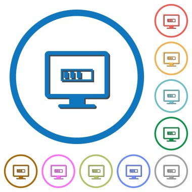 İlerleme düz renk vektör Icons işlemiyle gölgelerde yuvarlak beyaz arka plan üzerinde anahatları