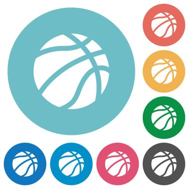 Basketbol düz beyaz simgeleri yuvarlak renkli arka planlar