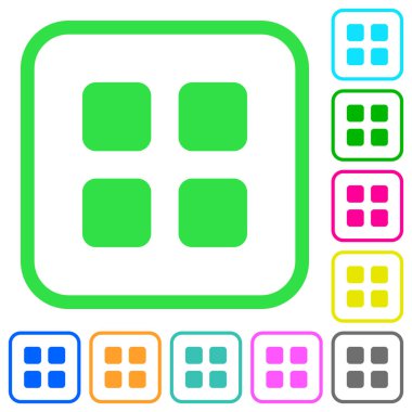 Büyük küçük resim görünümü modu canlı renkli düz simgeler beyaz arka plan üzerinde eğri sınırları içinde